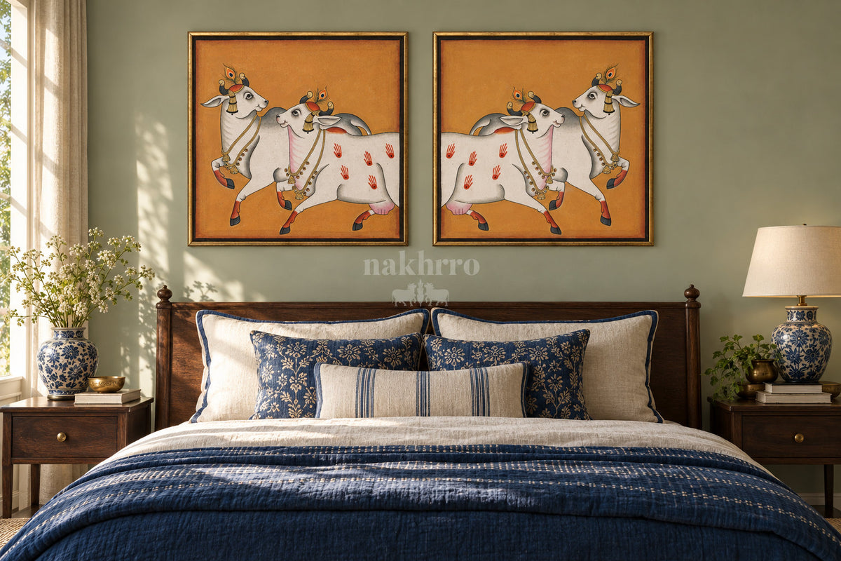 Dancing Cows on Ochre — gallery wall room view 4
