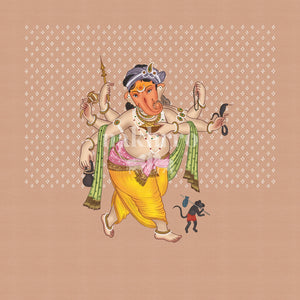 Dancing Ganesha against a blush patterned background