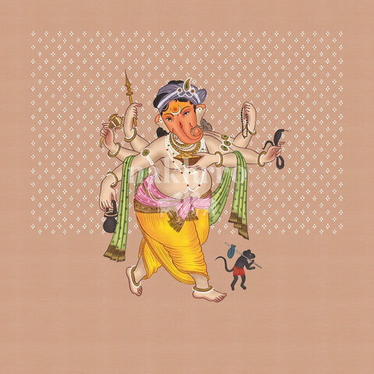 Dancing Ganesha against a blush patterned background