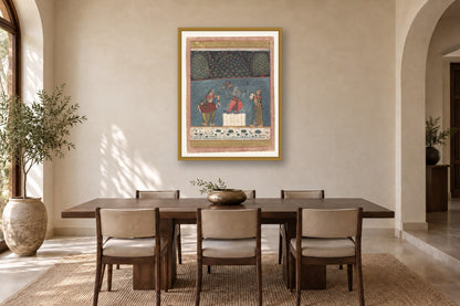 Dancing Krishna with Gopis museum-grade art print in a dining room