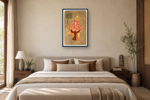 Dancing Pose Of Ganesha Postcard styled in a premium bedroom