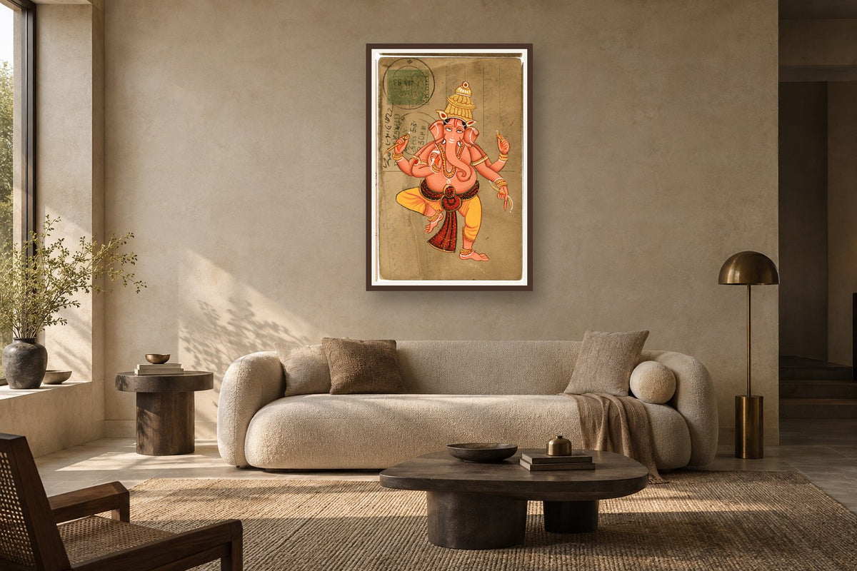 Dancing Pose Of Ganesha Postcard styled in a premium living room