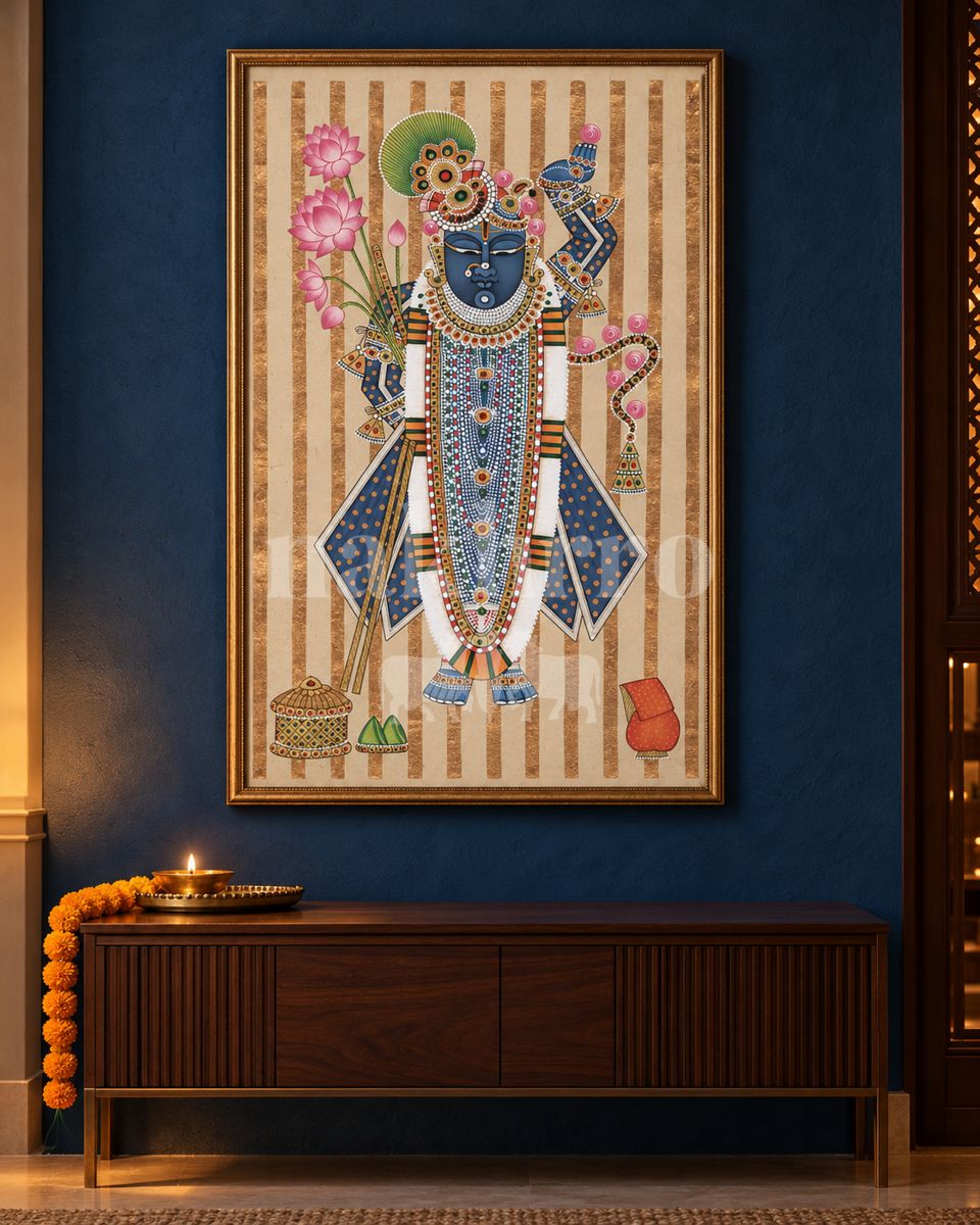 blue gold stripe shrinathji room | Nakhrro museum-grade archival print