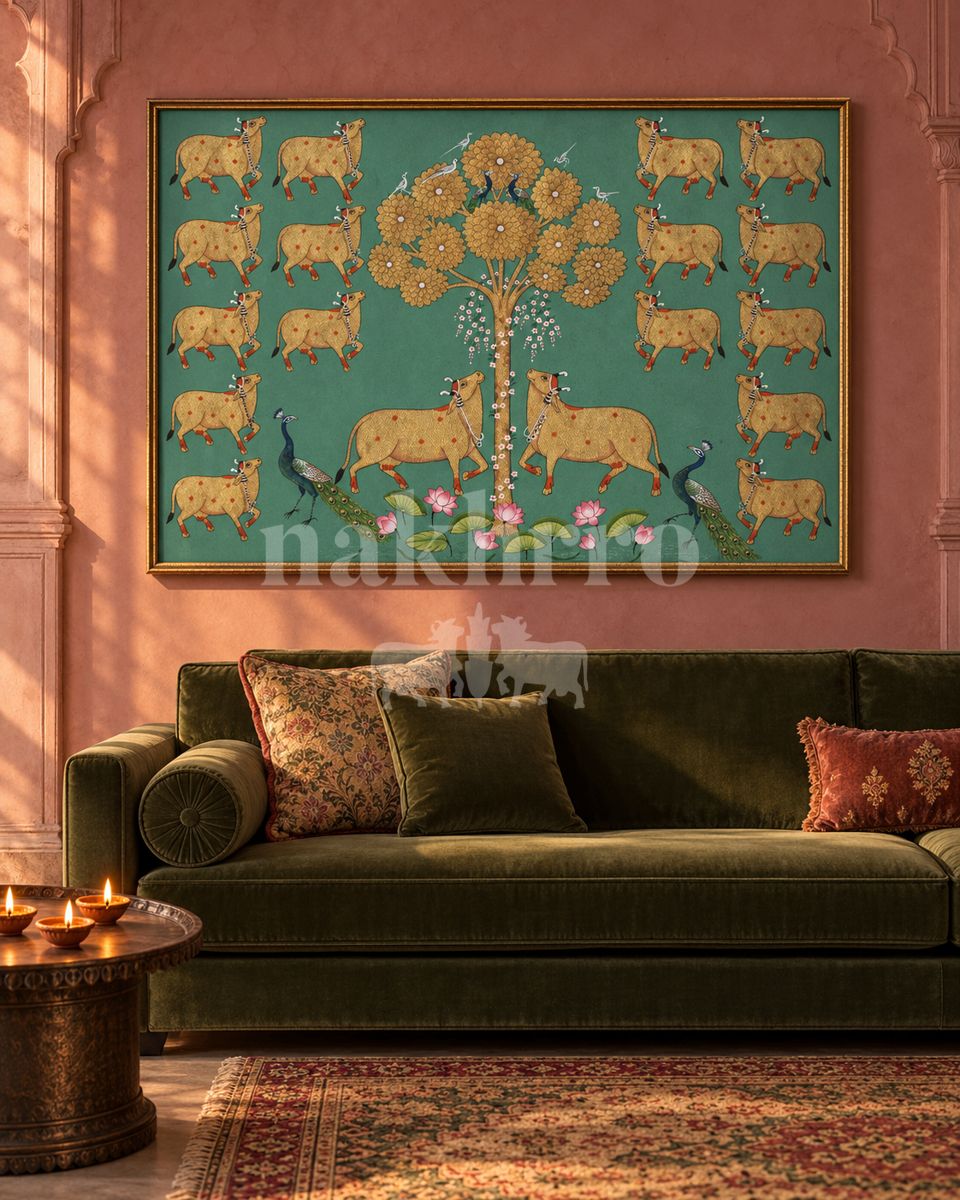 golden cows tree teal room | Nakhrro museum-grade archival print