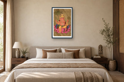 Diwali Maha Ganesha Postcard styled in a premium bedroom