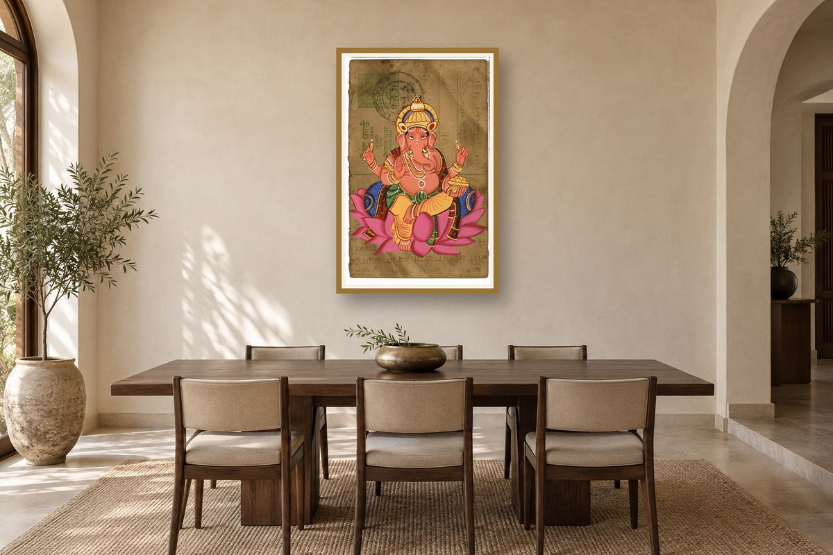 Diwali Maha Ganesha Postcard styled in a premium dining room