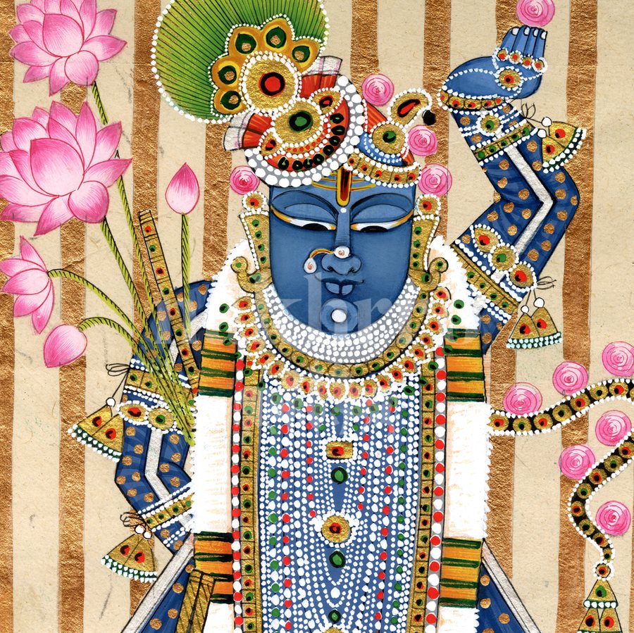 blue gold stripe shrinathji detail 1 | Nakhrro museum-grade archival print