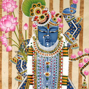 blue gold stripe shrinathji detail 1 | Nakhrro museum-grade archival print