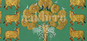 golden cows tree teal detail 1 | Nakhrro museum-grade archival print