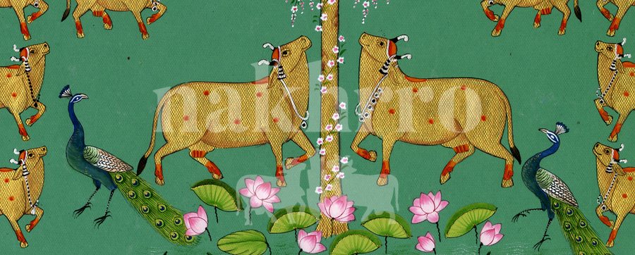golden cows tree teal detail 2 | Nakhrro museum-grade archival print