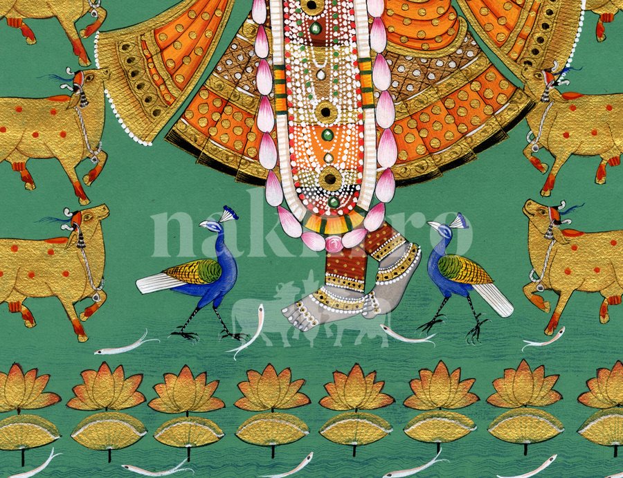 krishna golden cows teal detail 2 | Nakhrro museum-grade archival print