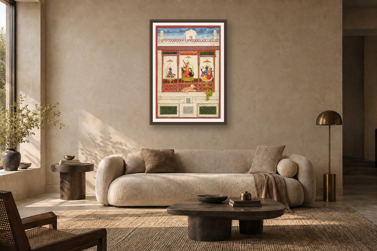 Durga, Vishnu & Shiva museum-grade art print in a living room
