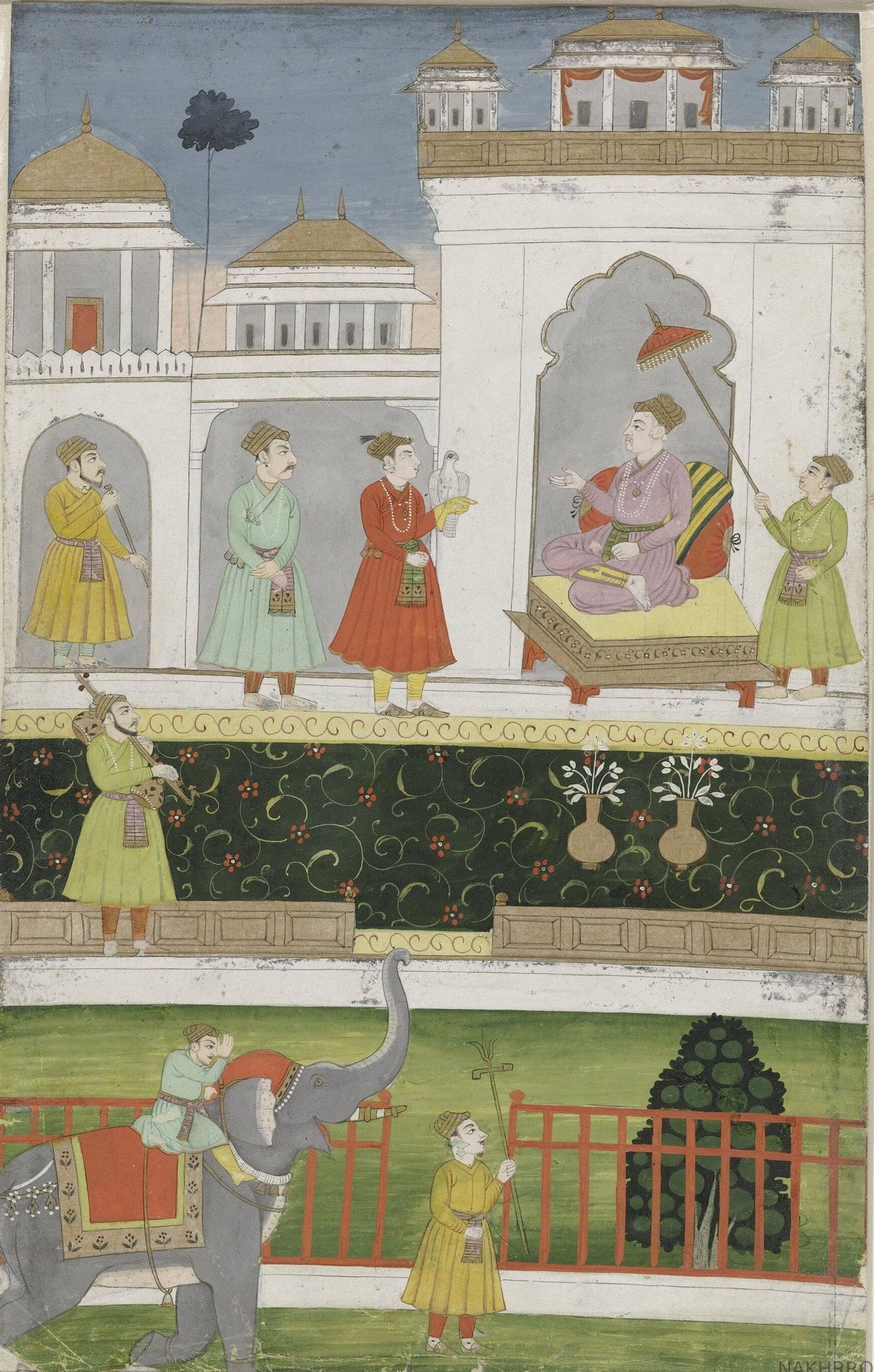 Emperor Akbar seated on his throne Mughal miniature art print
