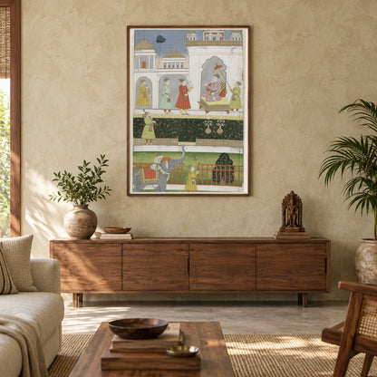 Emperor Akbar Seated on His Throne museum-grade art print in a living room