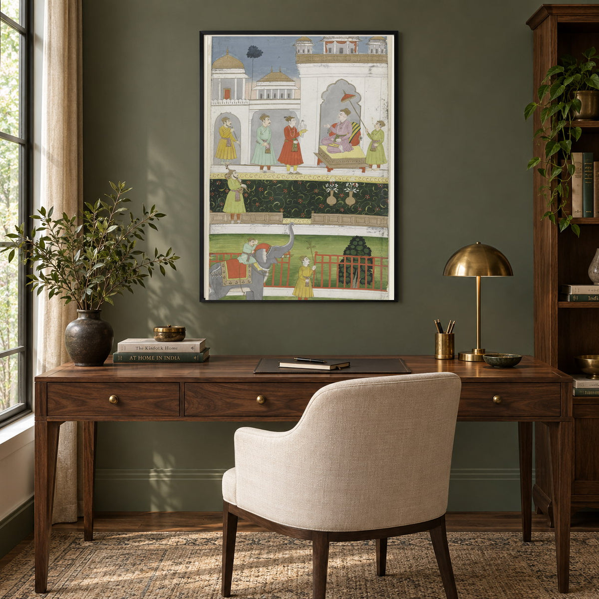 Emperor Akbar Seated on His Throne museum-grade art print in a study