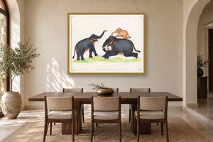 Family Of Elephants Playing styled in a premium dining room