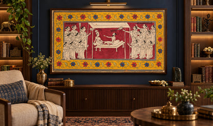 Dev and Surabhi in a Ceremonial Assembly | Indian Folk Art Print – framed interior view 2