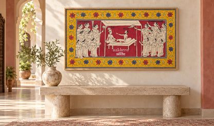 Dev and Surabhi in a Ceremonial Assembly | Indian Folk Art Print – framed interior view 3