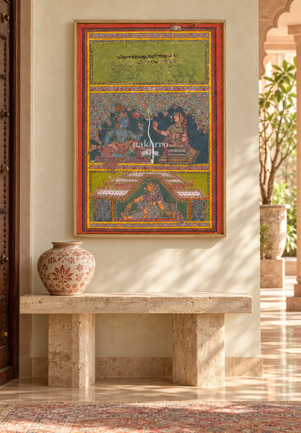 Krishna Offers a Lotus to Radha | Indian Miniature Art Print – framed interior view 3