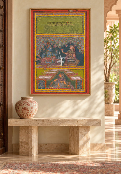 Krishna Offers a Lotus to Radha | Indian Miniature Art Print – framed interior view 3