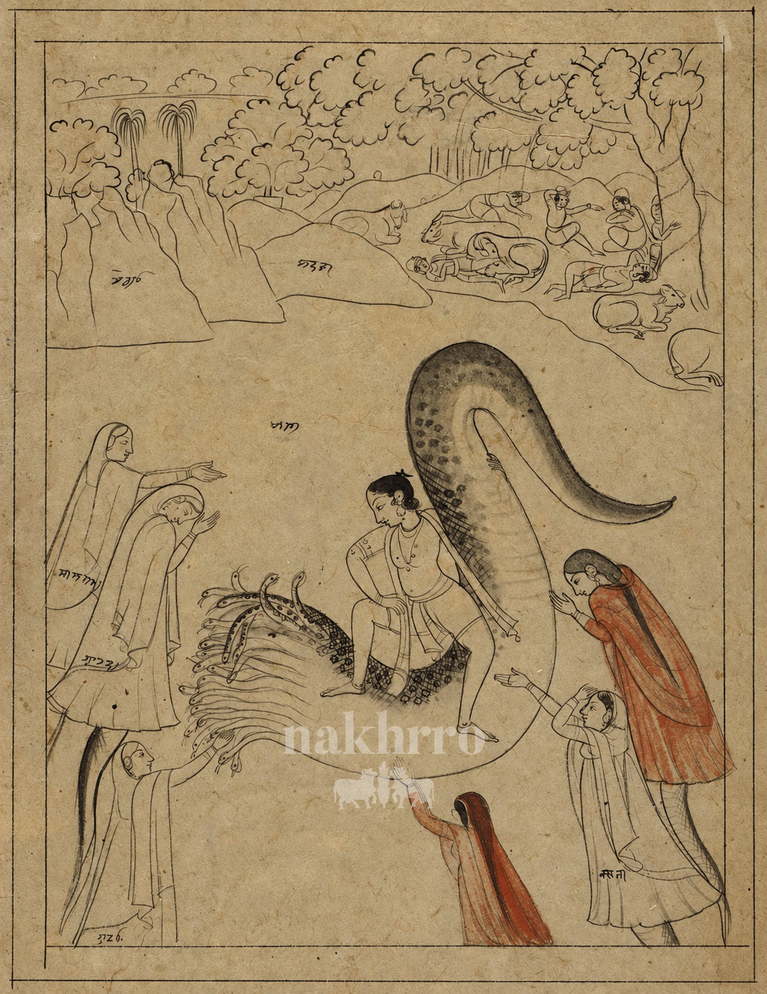 Krishna Subdues Kaliya | Indian Manuscript Study Art Print – museum-grade artwork