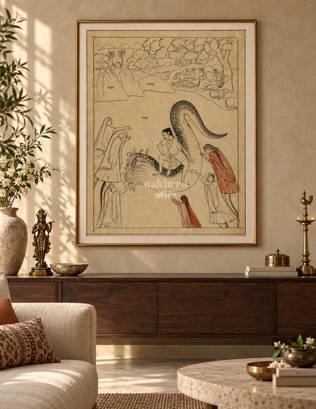 Krishna Subdues Kaliya | Indian Manuscript Study Art Print – framed interior view 1