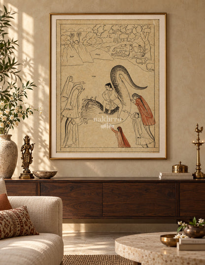 Krishna Subdues Kaliya | Indian Manuscript Study Art Print – framed interior view 1