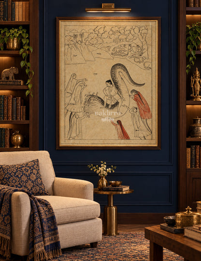Krishna Subdues Kaliya | Indian Manuscript Study Art Print – framed interior view 2