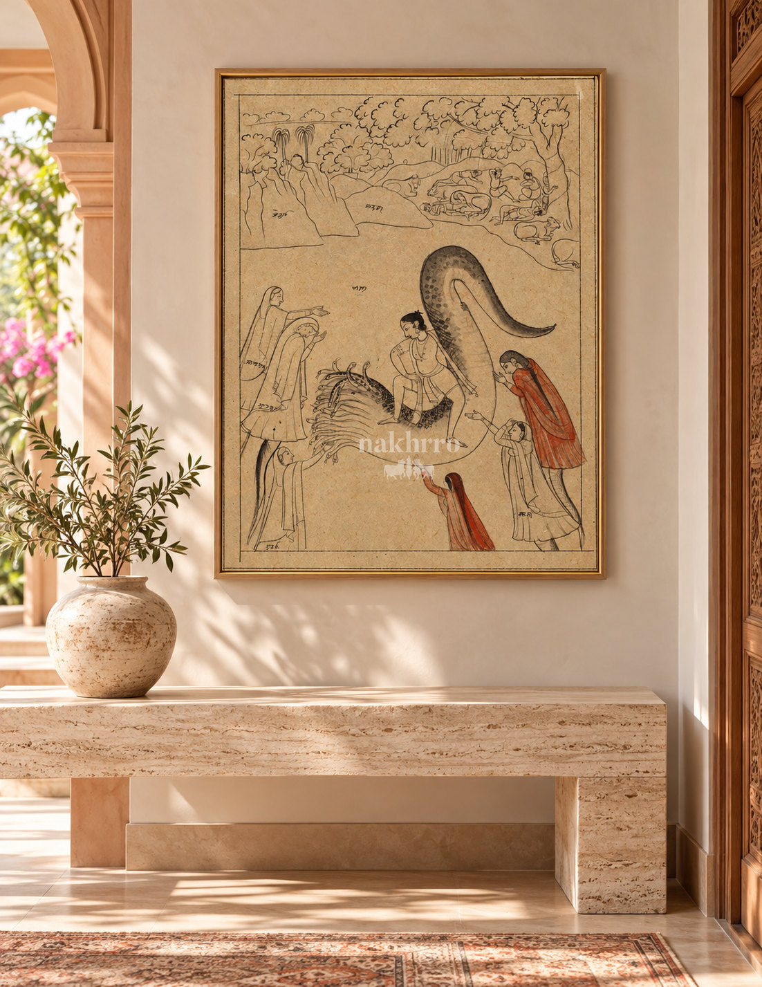 Krishna Subdues Kaliya | Indian Manuscript Study Art Print – framed interior view 3