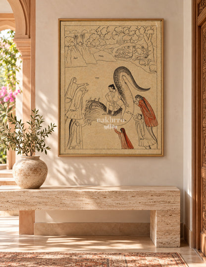 Krishna Subdues Kaliya | Indian Manuscript Study Art Print – framed interior view 3