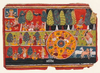 Sacred Krishna Narratives and Raas Mandala | Indian Folk Art Print – museum-grade artwork