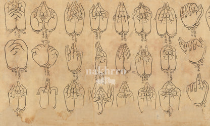 Twenty-Four Sacred Hand Mudras | Buddhist Manuscript Art Print – museum-grade artwork
