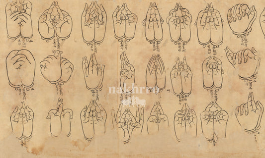 Twenty-Four Sacred Hand Mudras | Buddhist Manuscript Art Print – museum-grade artwork