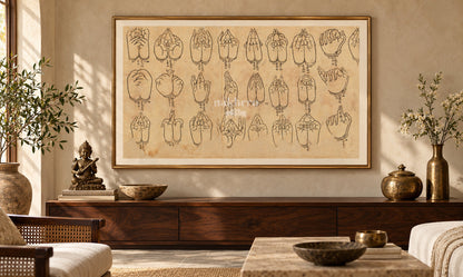 Twenty-Four Sacred Hand Mudras | Buddhist Manuscript Art Print – framed interior view 1
