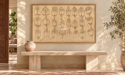 Twenty-Four Sacred Hand Mudras | Buddhist Manuscript Art Print – framed interior view 3