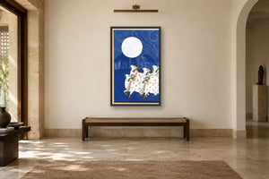 Full Moon Blue Gopasthami Night Pichwai in a gallery room