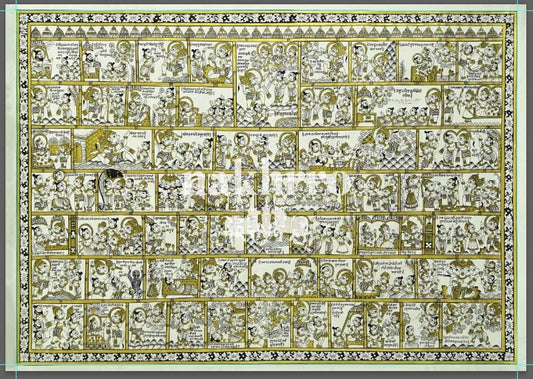 Complete Hanuman Chalisa illustrated in a gold and monochrome Phad-style composition