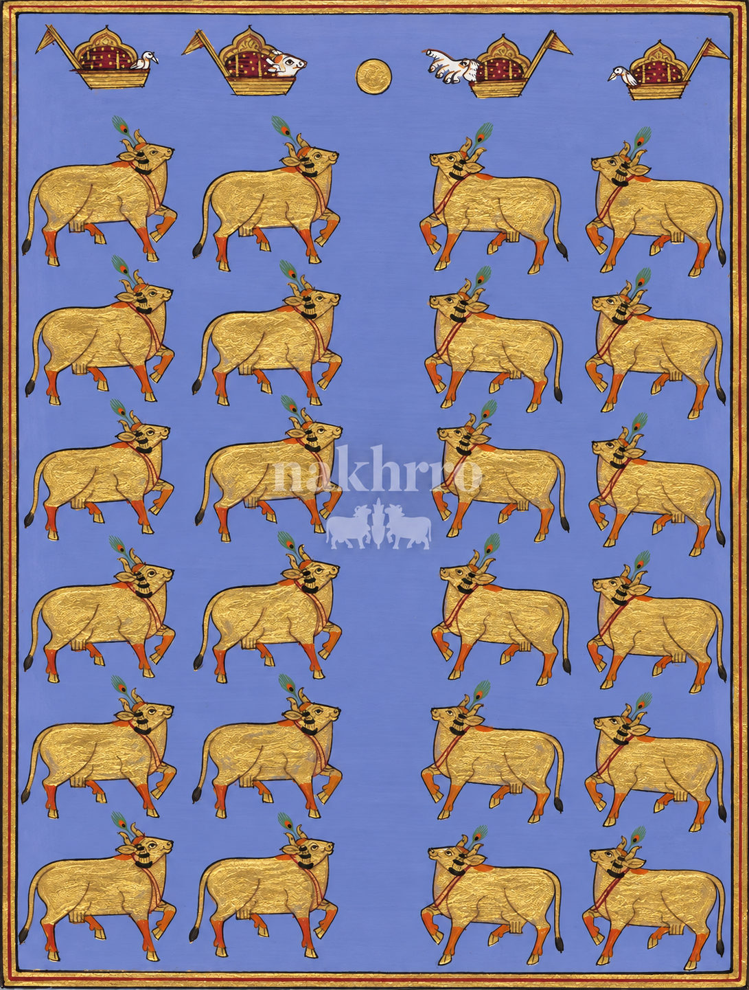 Golden Cow Procession on Lavender | Pichwai Museum-Grade Art Print