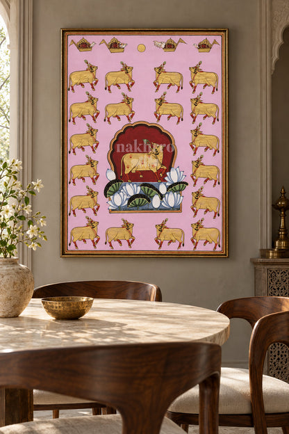 Golden Cows and Lotus Arch on Pink — room view 1