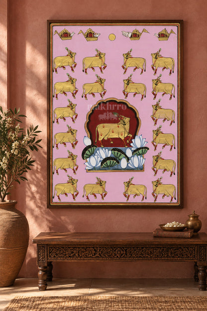 Golden Cows and Lotus Arch on Pink — room view 2