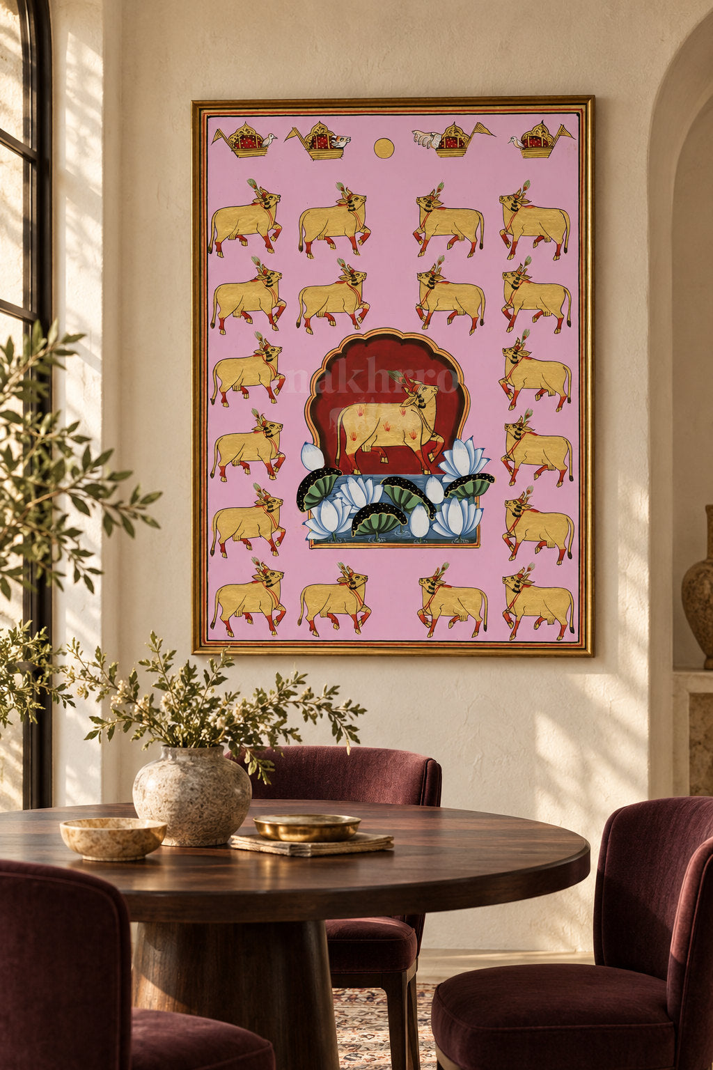 Golden Cows and Lotus Arch on Pink — room view 3