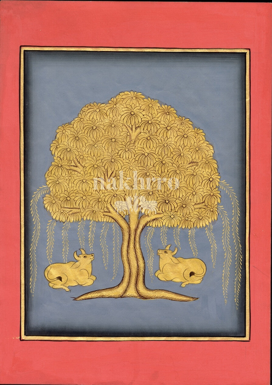 Golden Kalpavriksha with sacred cows Pichwai art print
