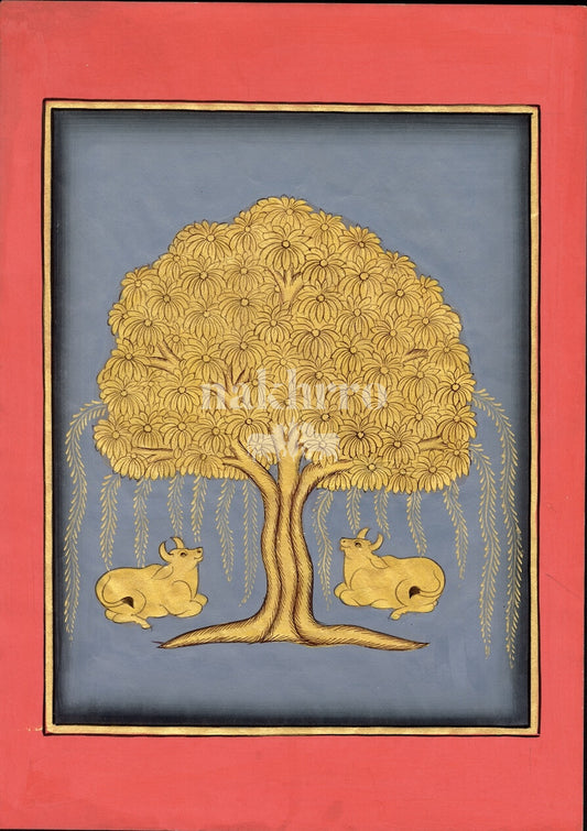 Golden Kalpavriksha with sacred cows Pichwai art print
