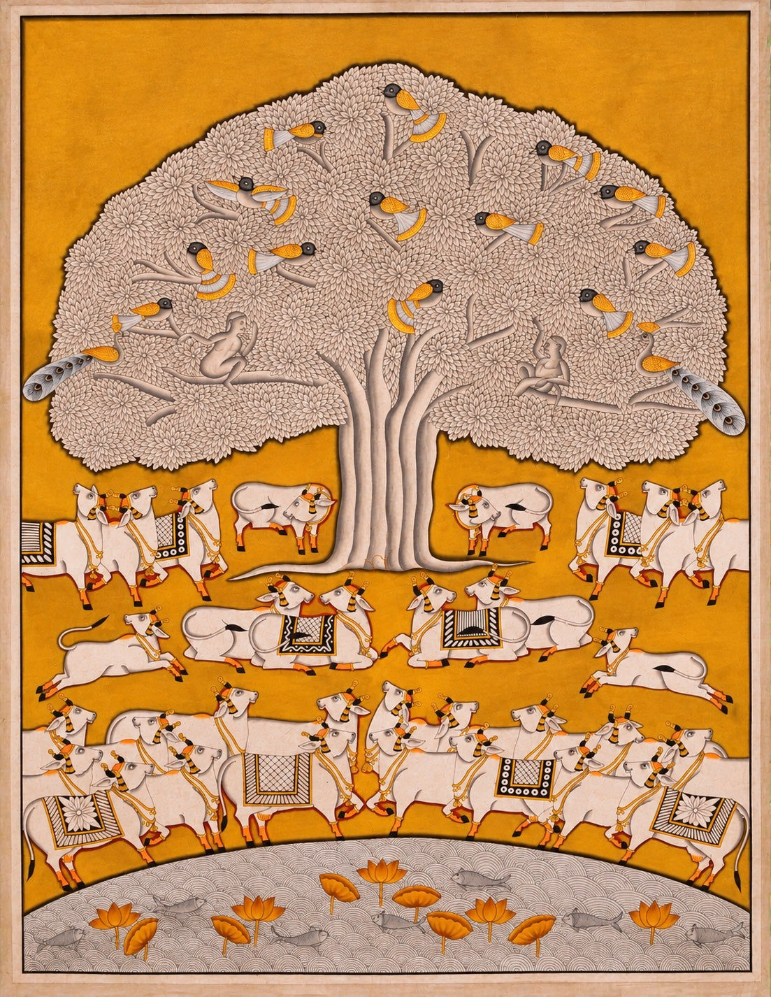 Golden Tree of Life with cows contemporary Pichwai artwork