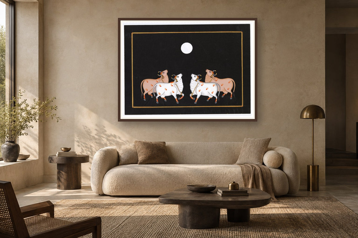 Gopashtami Full Moon Kamdhenu styled in a premium living room