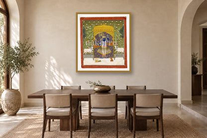 Gopashtami Shrinath Ji Darshan Pichwai styled in a premium dining room