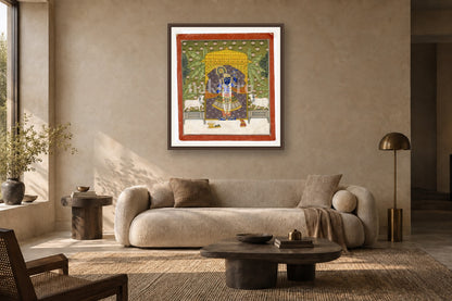Gopashtami Shrinath Ji Darshan Pichwai styled in a premium living room