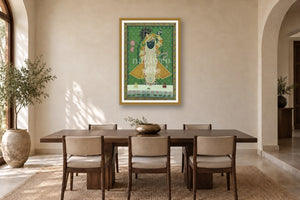 Shrinathji Pichwai Art Print in Green – Museum-Grade styled in a premium dining room