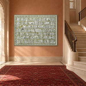 Hanuman Chalisa Illustrated | Archival Phad Art Print — stairs room styling mockup; frame shown for illustration