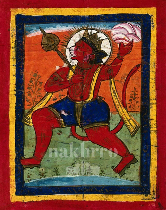 Hanuman with Sanjeevani Parvat | Museum-Grade Indian Miniature Art Print — full artwork